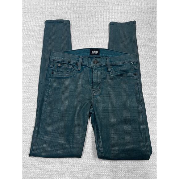 HUDSON Jean Coated Geometric Print Dark Green Nico Super Skinny Denim Midrise 26 - Picture 2 of 16
